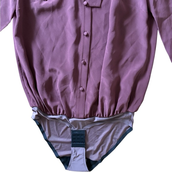 Tuxe Bodywear Boss 100% Silk Front Bow Bodysuit Blouse Burgundy Size XS NWOT - Picture 5 of 12